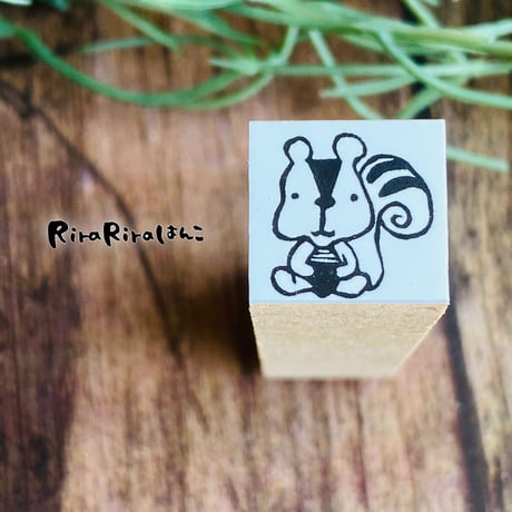 【りす丸くん15mm角】デザインはんこ15x15mm_R433