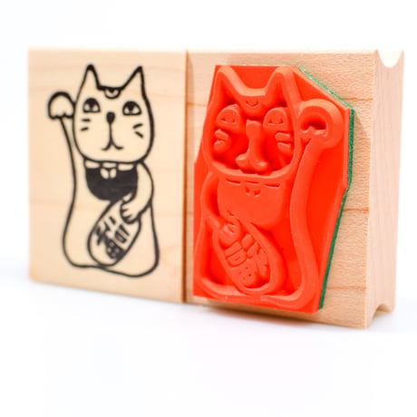 【招き猫】デザインはんこ30x40mm_R061