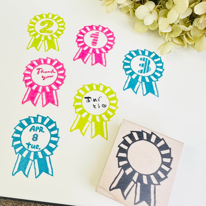 ロゼットリボン枠＊40mmx48mm＊ラバースタンプ＊R1063 | RiraRira