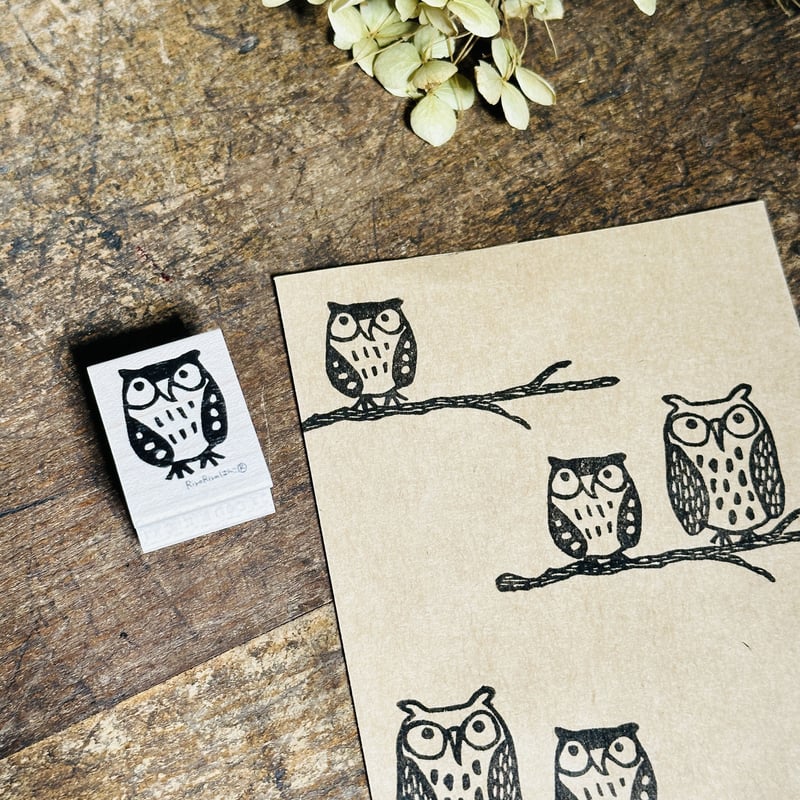 子フクロウ【ミミズクンJr.】＊20mmx26mm＊ラバースタンプ＊R783