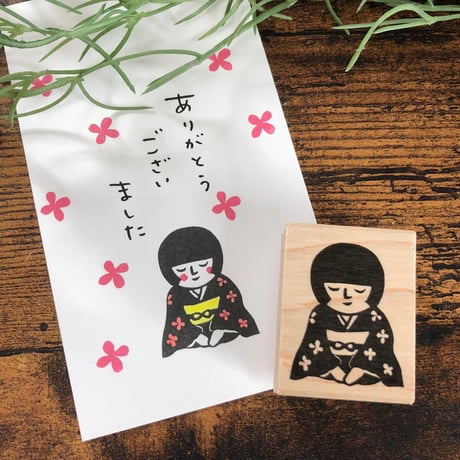 【おかっぱちゃんの三つ指】デザインはんこ30x40mm_R222