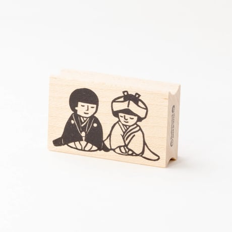 【まもるくんとみよこちゃんの結婚式】デザインはんこ30x48mm_R966