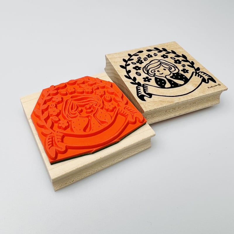 ほおづえマロンちゃんのタイトル枠＊55mmx55mm＊ラバースタンプ＊R771