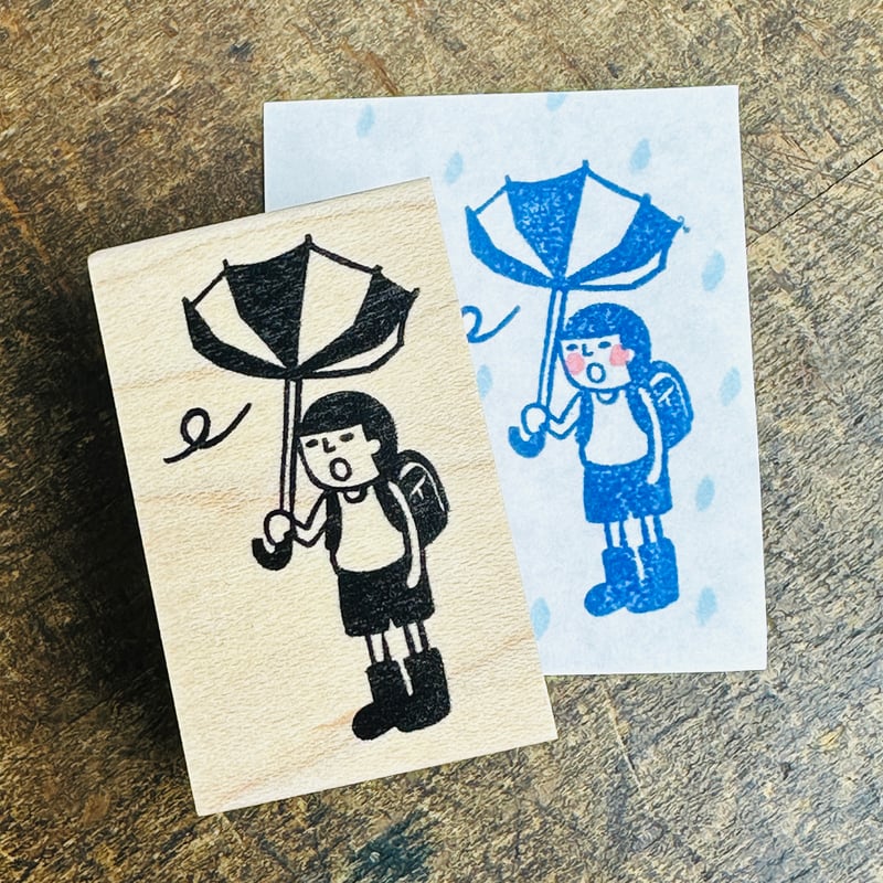 復活!!傘ひっくりかえる まもるくん＊30mmx48mm＊ラバースタンプ＊R135