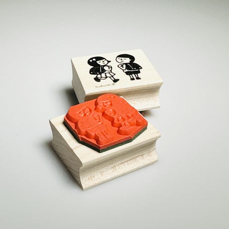 【まもるくんみよこちゃんの登下校】デザインはんこ26x30mm_R803