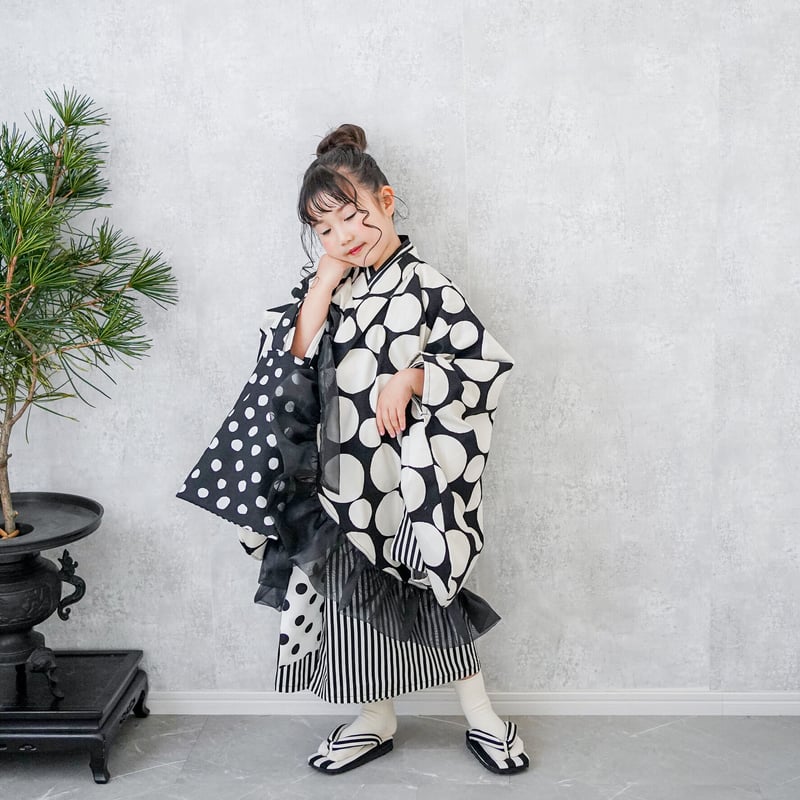 レンタル】2 ステップ着物（7歳用白黒シンプルコーディネート） | HAM-NICO