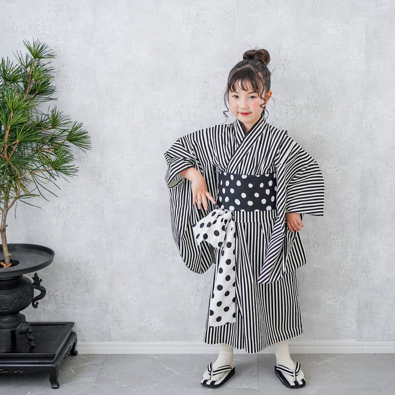 レンタル】2 ステップ着物（7歳用白黒シンプルコーディネート） | HAM-NICO