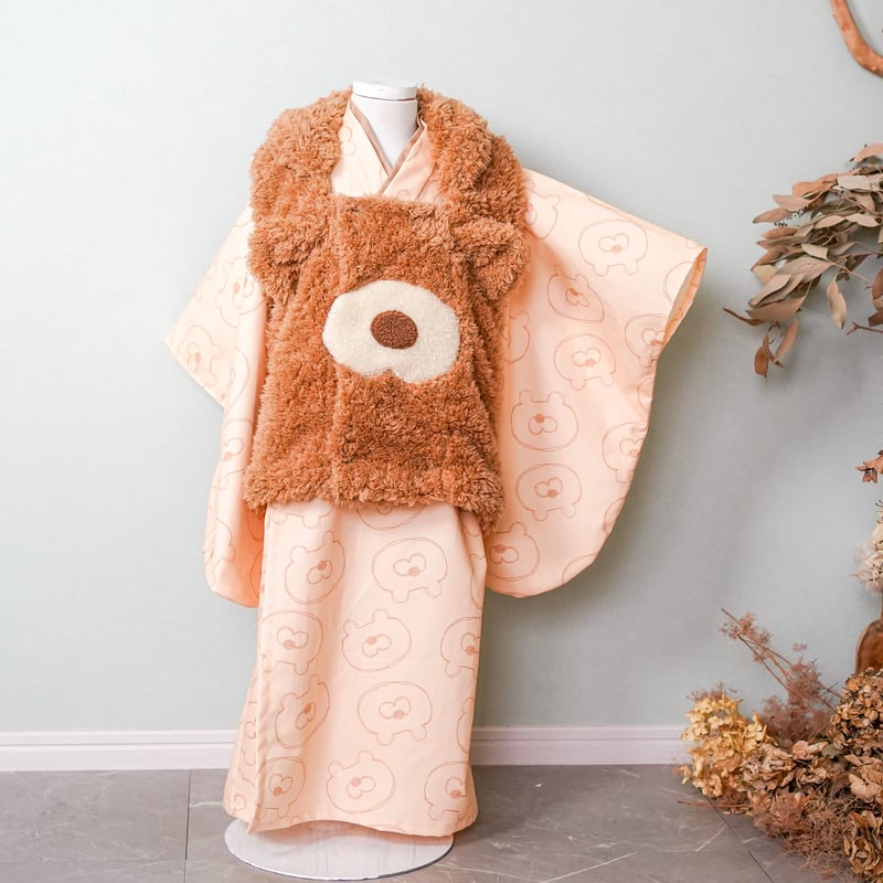 ふりふクマ柄着物3点セットFサイズ ふりふクマ柄着物3点セットFサイズ 七五三 着物 7歳 正絹 フルセット