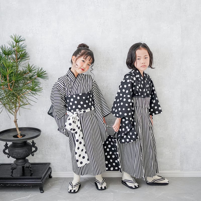 レンタル】2 ステップ着物（7歳用白黒フルコーディネート） | HAM-NICO