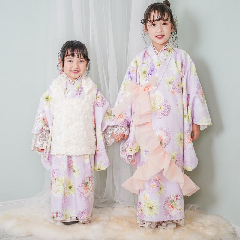 七五三 7歳女の子高級着物フルセット◇クリーム系刺繍入り花に花車◇h1077