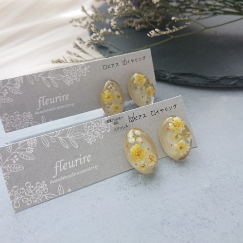 【ハンドメイド】048 アリッサムとかすみ草と桜のパールのピアス/イヤリング ハンドメイド】048 アリッサムとかすみ草と桜のパールのピアス