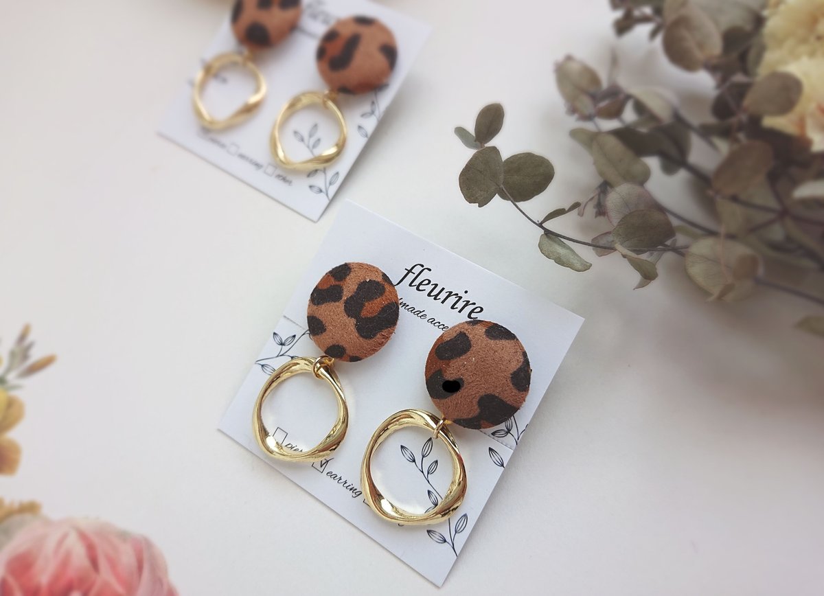 レオパードカボション×リングピアス/イヤリング ※アレルギー対応