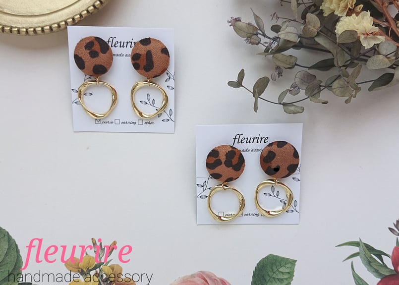 レオパードカボション×リングピアス/イヤリング ※アレルギー対応