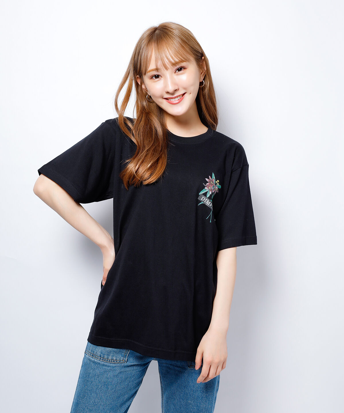 FlowerプリントTシャツ（ブラック） | Dimple