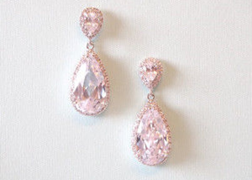 1607 アメリカ製ハンドメイド　　ティアドロップ✨️✨️　ローズクォーツピアス ピアス】ティアドロップ | Thalia bespoke Bridal