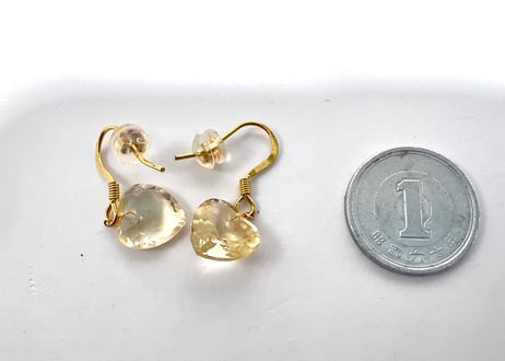 シトリンハートカットピアス