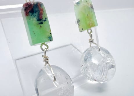 ピアス クリソプレーズ 水晶
