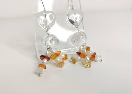 ピアス 琥珀 水晶 シトリン