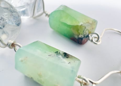 ピアス クリソプレーズ 水晶