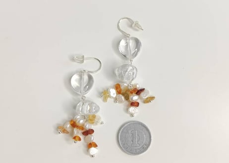 ピアス 琥珀 水晶 シトリン