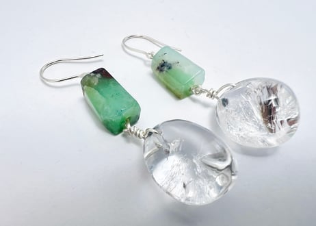 ピアス クリソプレーズ 水晶