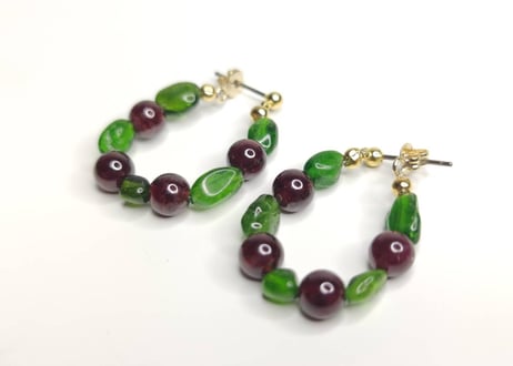 ピアス　ガーネット　グリーンアゲート