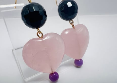 ピアス オニキス ローズクォーツ