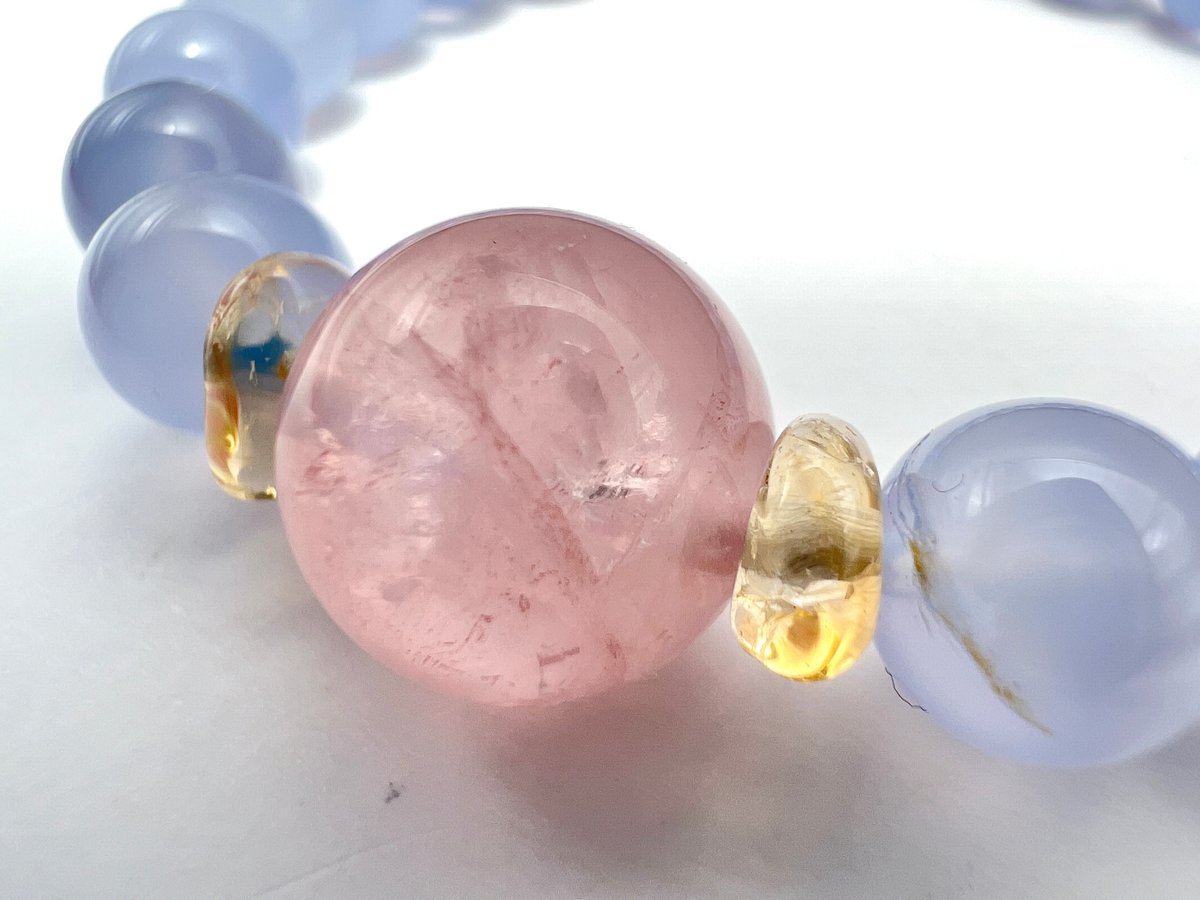 ブルートパーズ　ブルーレースアゲート　レモンクォーツ　ローズクォーツ天然石ブレス ローズクォーツ シトリン ブルーレースアゲート | あじろゆき