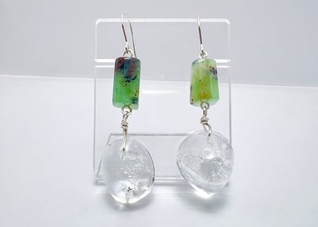ピアス クリソプレーズ 水晶