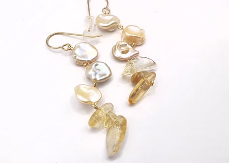 【ピアス】パール シトリン