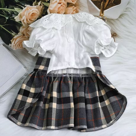 お揃いリード付き♡重ね着風チェックワンピース(Sサイズ)