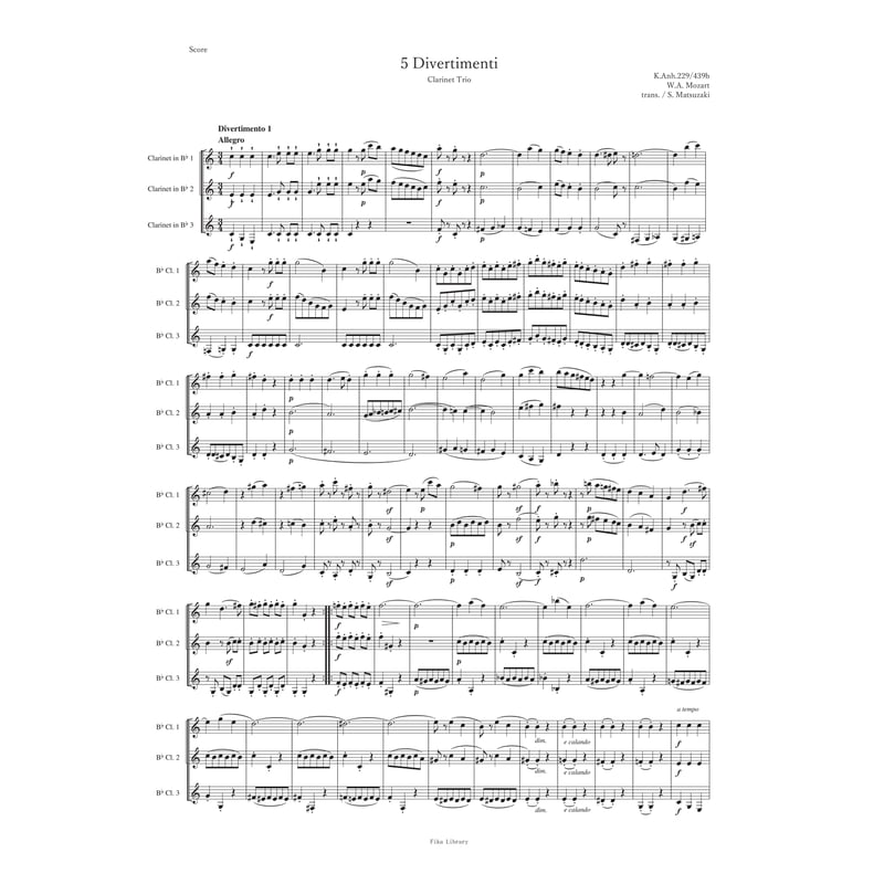 5つのディベルティメント ~ 3本のクラリネットのための ~ | Fika Library