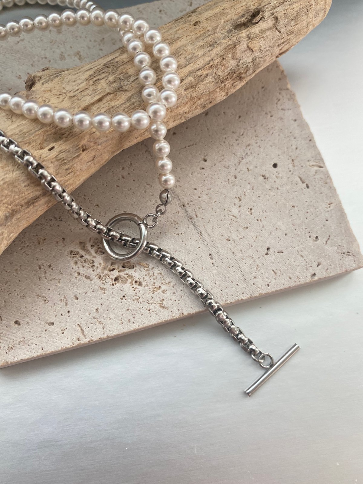 美品✨希少！ルネ オールインワン フロントジップ パール スリット ブラック silver パールロングネックレス | Shiori 栞 Accessory