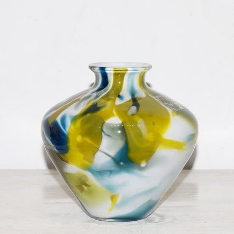 Marble bottle flower vase(W14×H14)/BLUE