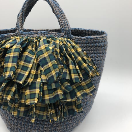コットン糸トートバッグ    L   デニム×チェック