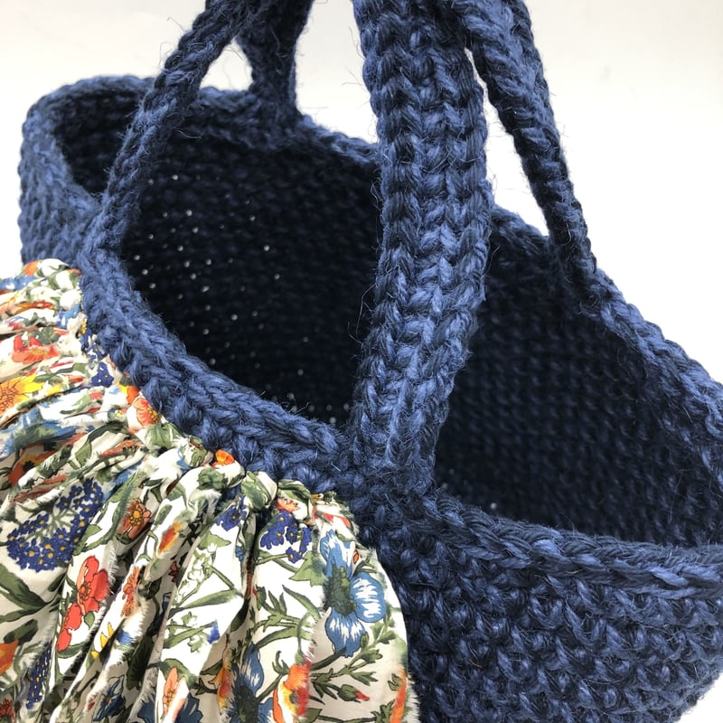 新品tnkstk/コットン糸トートバッグ フリンジ コットン糸トートバッグ フリンジ ネイビー | tnkstk