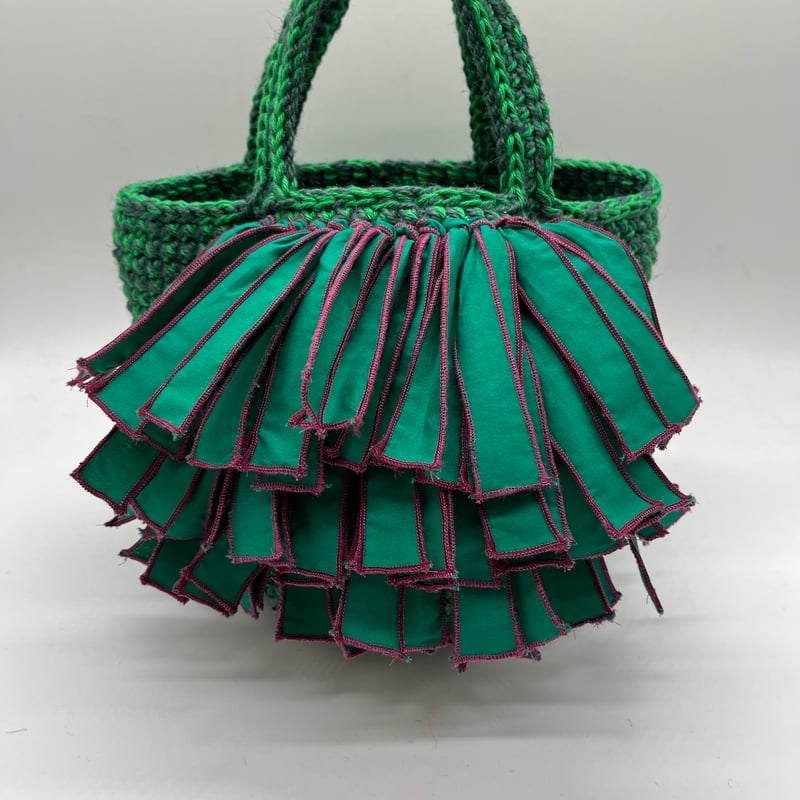 NKNIT　ンニット　リバーシブルフリンジ　トートバッグ コットン糸トートバッグ 巻きフリンジ green | tnkstk