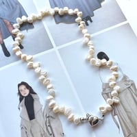 (N.187)m.tiny silver hear fresh water pearl necklace