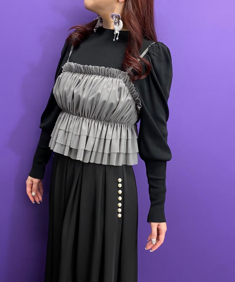 バックリボンチュールフリルキャミ グレー | Camellia