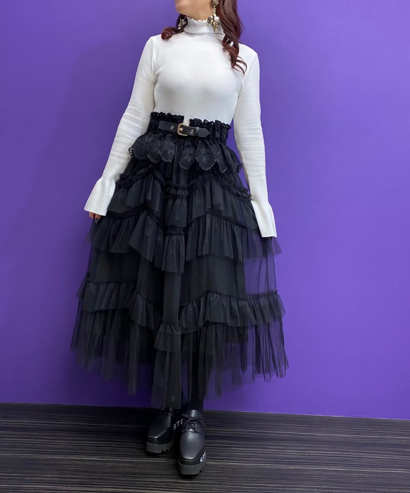 チャコット　ウエストフリルチュールスカート　ブラック　M ウェーブフリルチュールスカート | Camellia