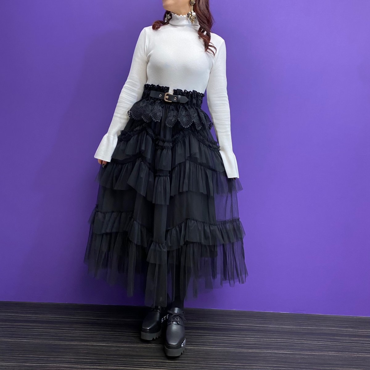 ウェーブフリルチュールスカート | Camellia