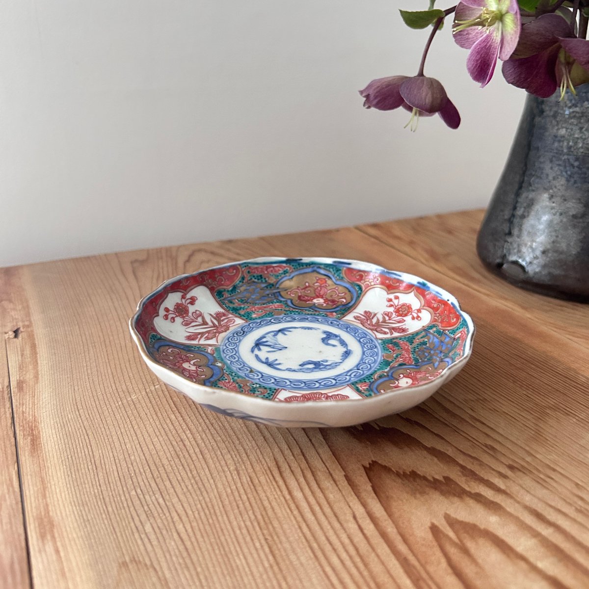 江戸末期　染付の染付　中皿2枚 江戸時代 染付山水図 有田焼中皿16cm2枚 角福銘 古伊万里 吉祥 招福