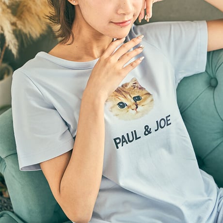 ヌネット&ロゴプリント Tシャツ 綿・レーヨンベア天竺　　PJR120-23226　※トップスのみ