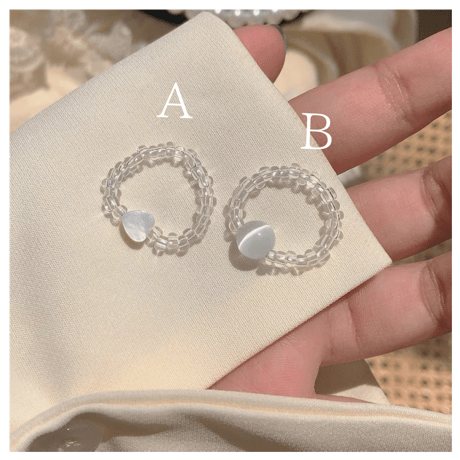 Clear sphere &shell heart  ring【R0192】