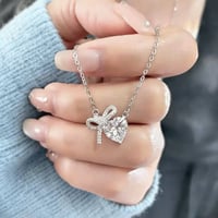 Ribbon heart stone necklace【R0530】