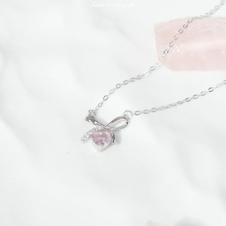 Heart ribbon necklace【R0459】