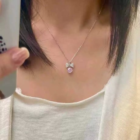 Ribbon crystal necklace【R0515】