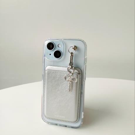 シルバーカードホルダー&リボンストラップ付きケース【C0369】