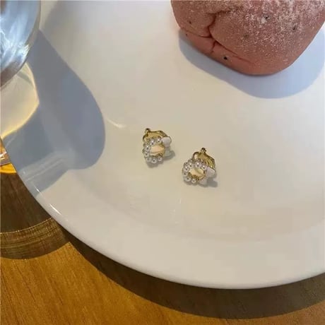Circle pearl ribbon earring【R0430】