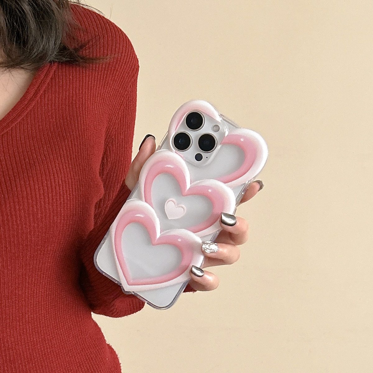 ピンク3連ぷっくりハートクリアケース【C0449】 | MOA